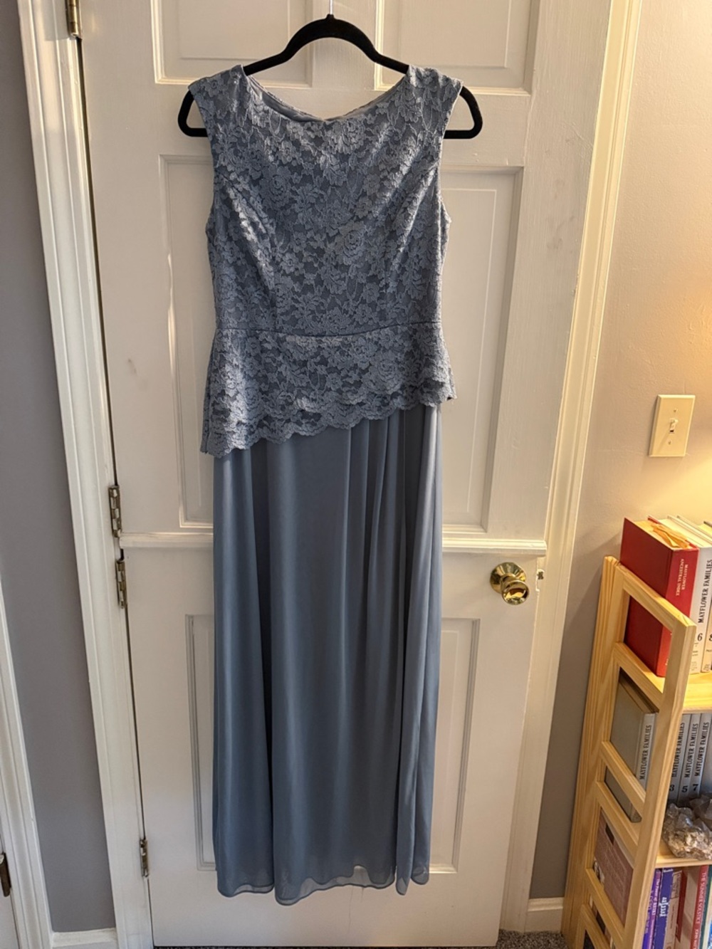 Coldwater Creek Lace Peplum Maxi Dress in Dusty Blue